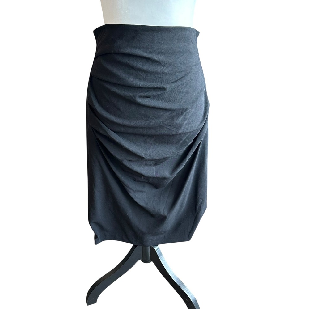 Lafayette 148 Skirt Size 8 Black Ruched‎ Merino Wool/Spandex Blend Pencil Skirt